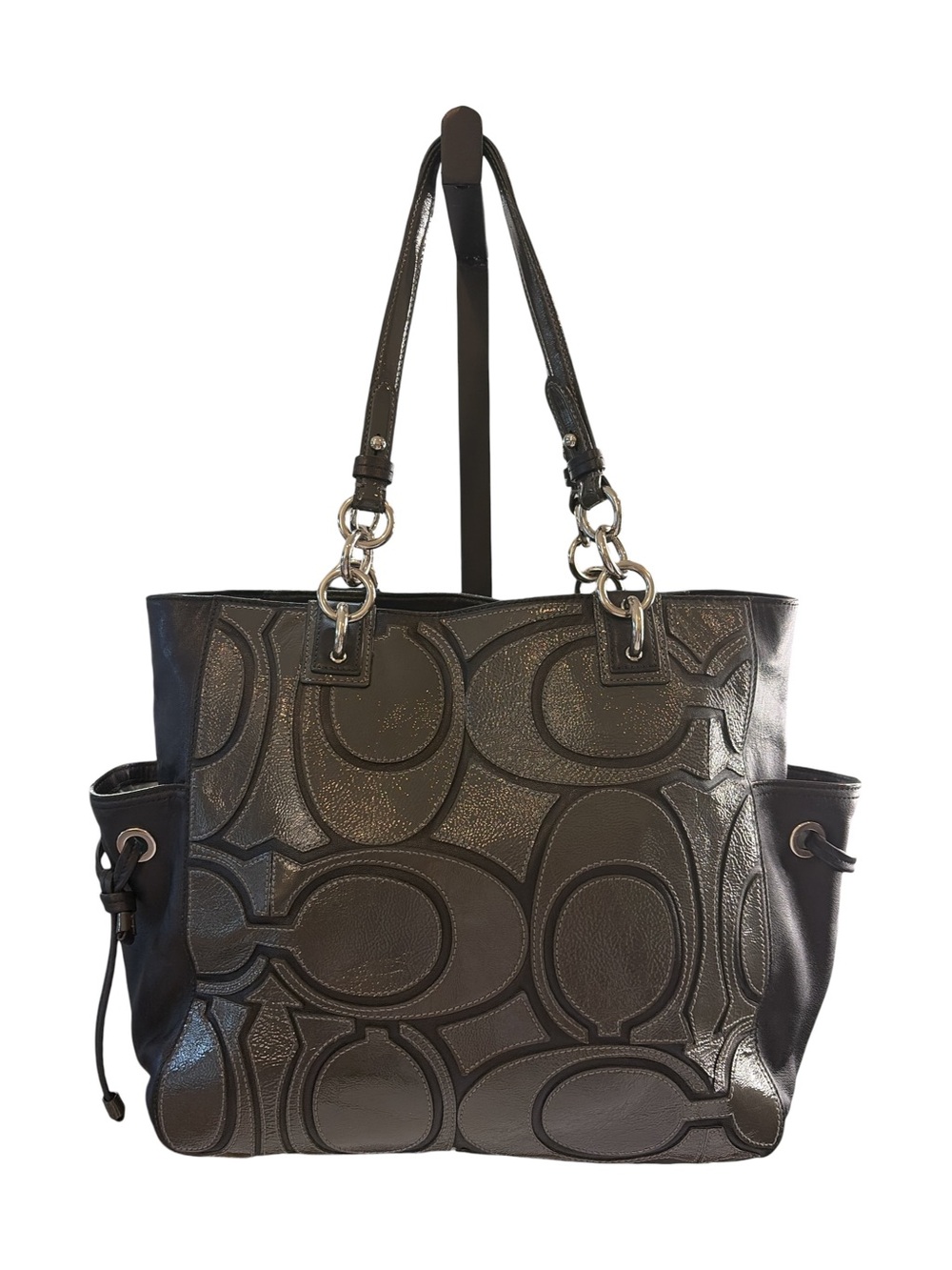 Vintage Coach Colette Signature Overlay Tote Leather Bag Black 16449